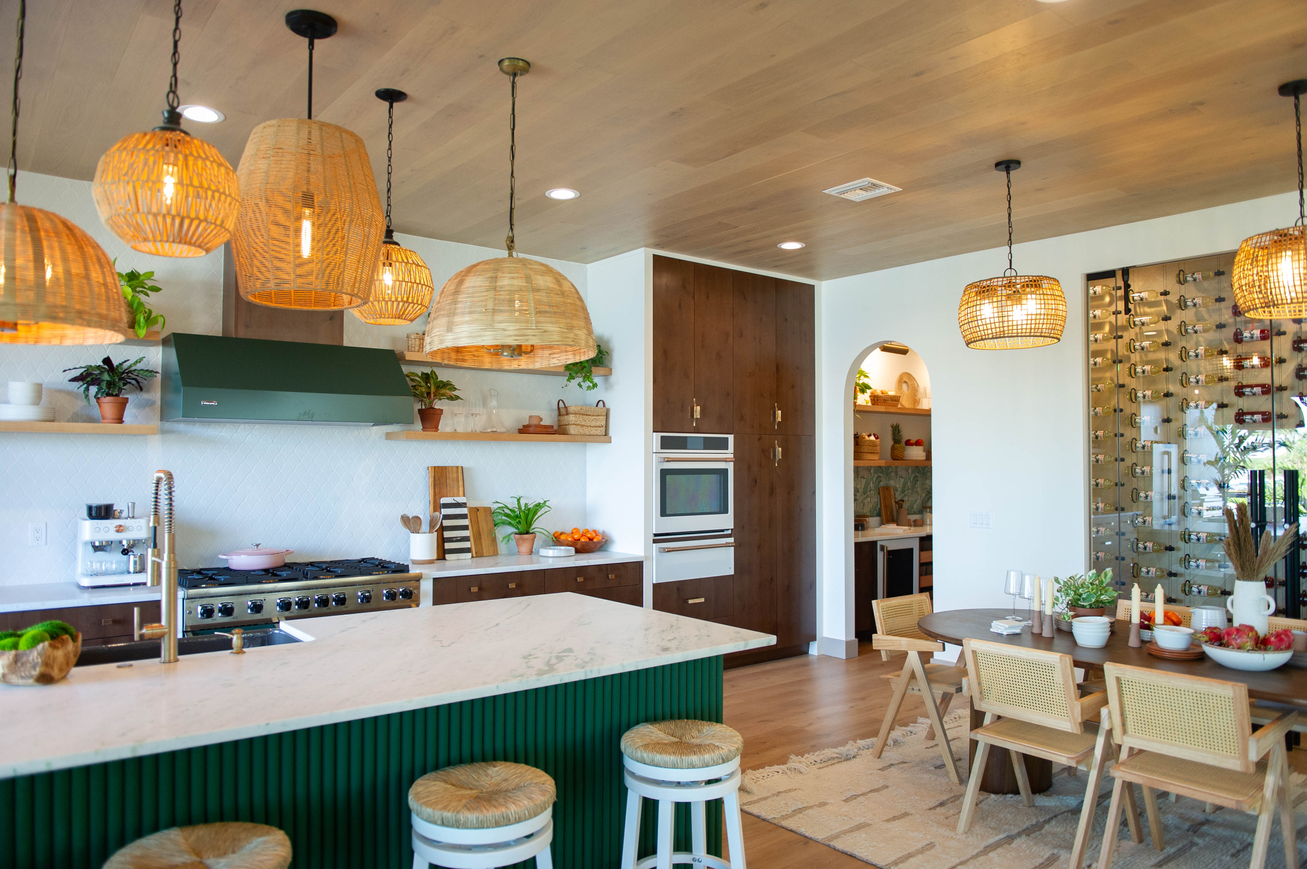 view of kitchen counter and overhead lights in tropical oasis home renovation